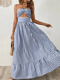 Vestido Longo Isadora Listrado Azul e Branco