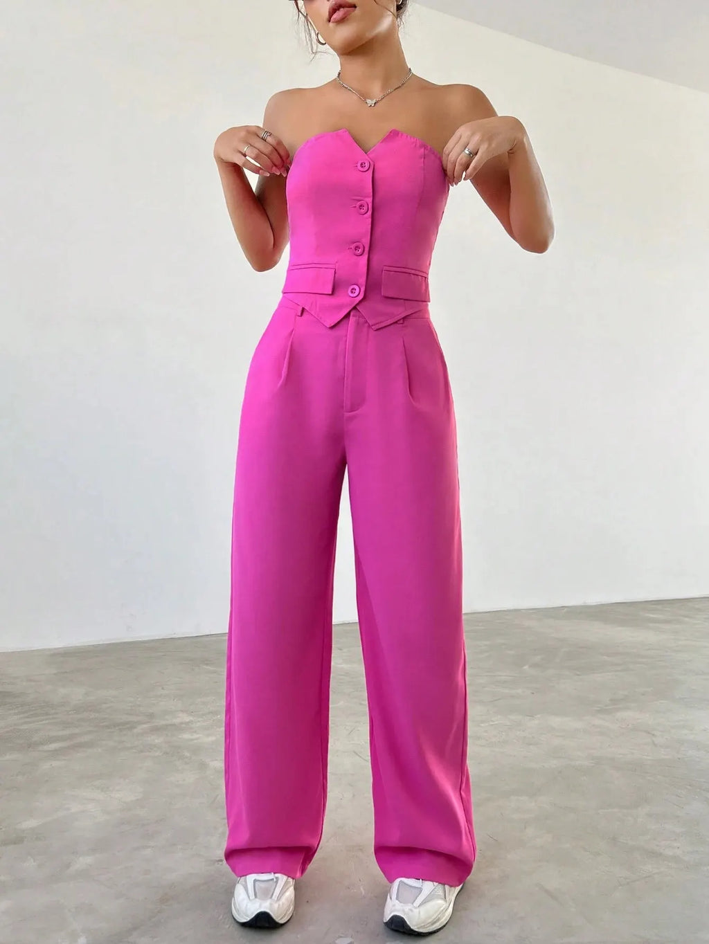 Conjunto Feminino CalÃ§a e Cropped Rosa JÃºlia