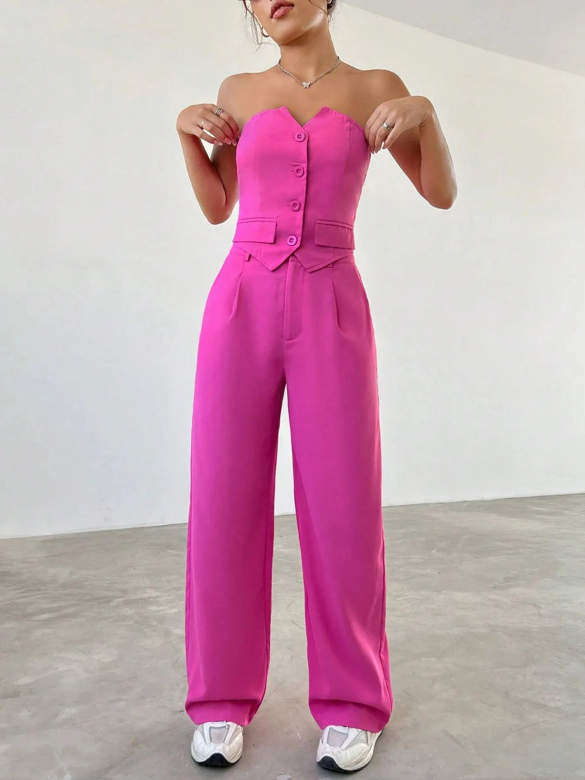 Conjunto Feminino CalÃ§a e Cropped Rosa JÃºlia