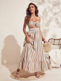 Vestido Longo Isadora Listrado Marrom