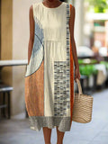 Women's Midi Dress with Geometric Design and Relaxed Fit