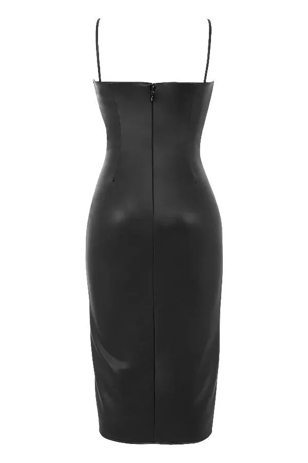 ANASTASIA | Zwarte Figuurvormende Leren Jurk Voor Dames