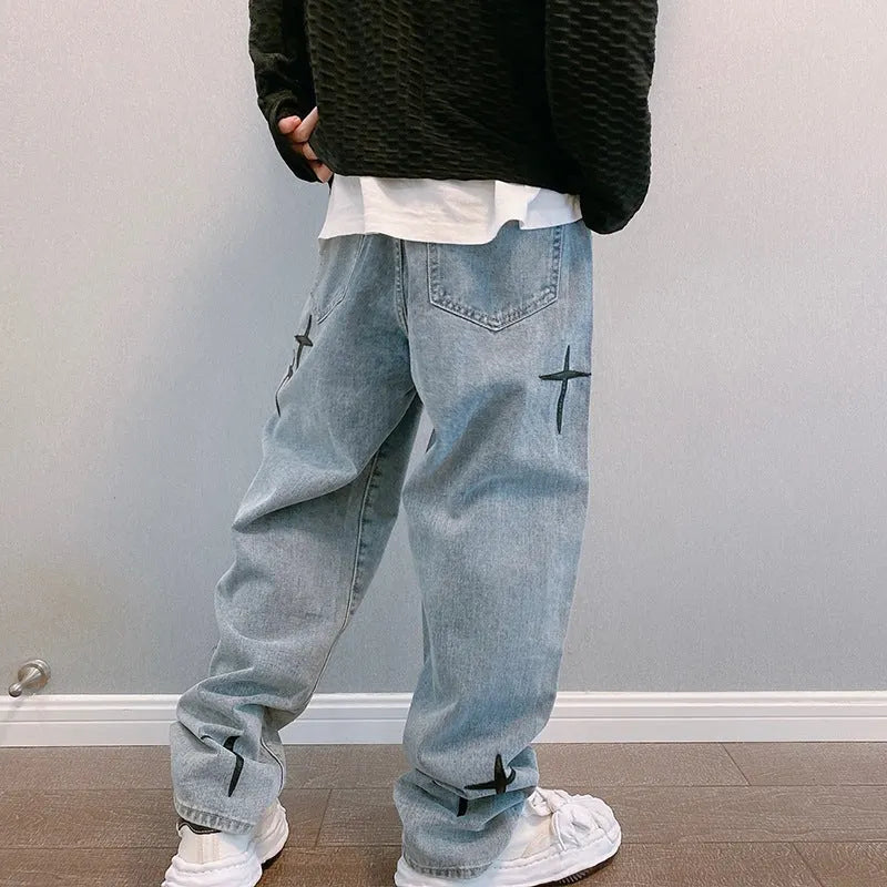 Blasting Bedruckte Baggy Weit Geschnittene Jeans Für Männer