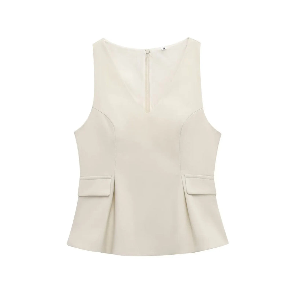 MIREILLE | Blazerstijl Dames Top Met V-Hals en Tailledetail - Stijlvol, Elegant & Perfect voor Avondjes uit
