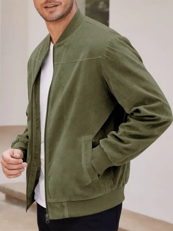 Wildleder Retro ReiÃŸverschluss Herrenjacke Bomberjacke