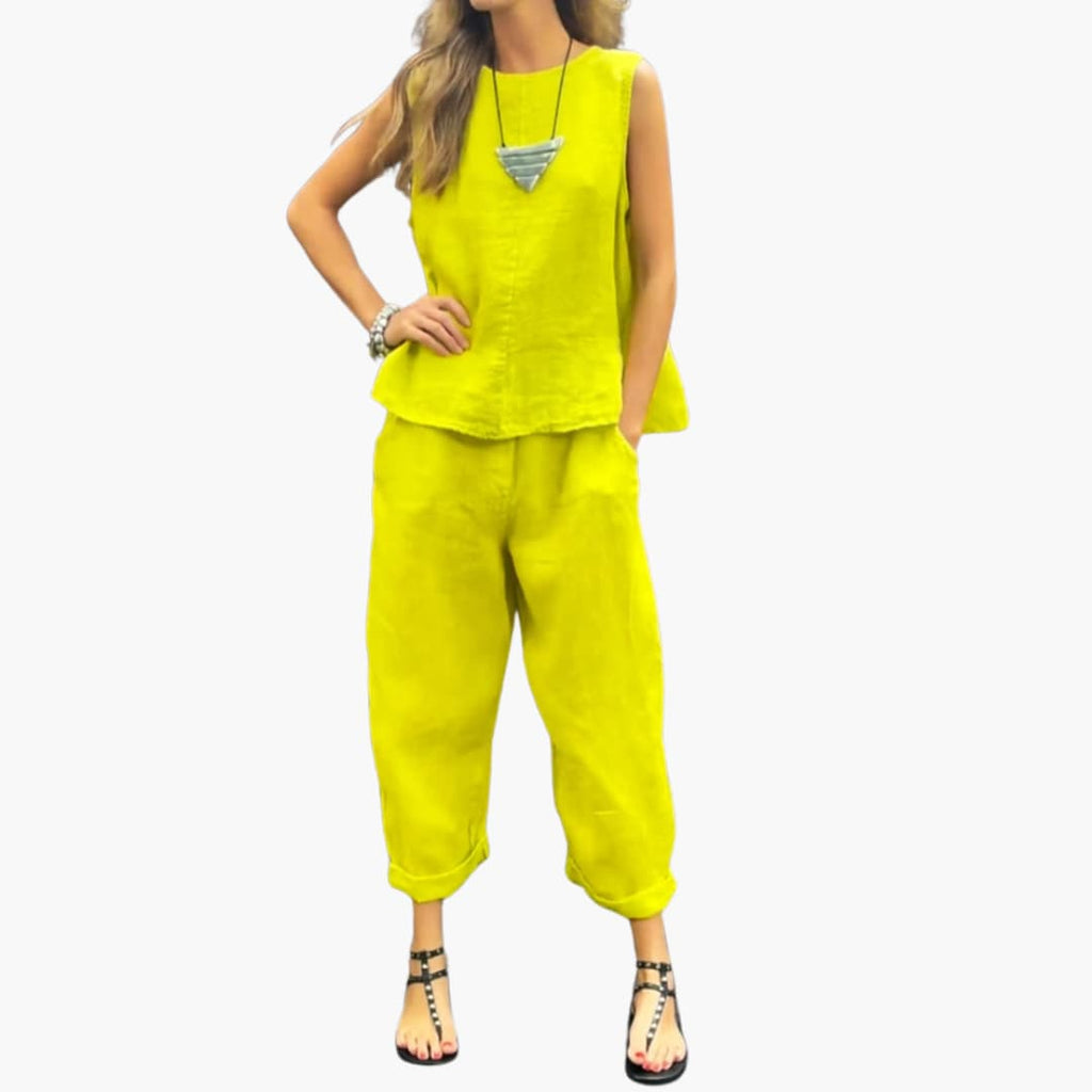 Womenâ€™s two-piece set with sleeveless top and trousers