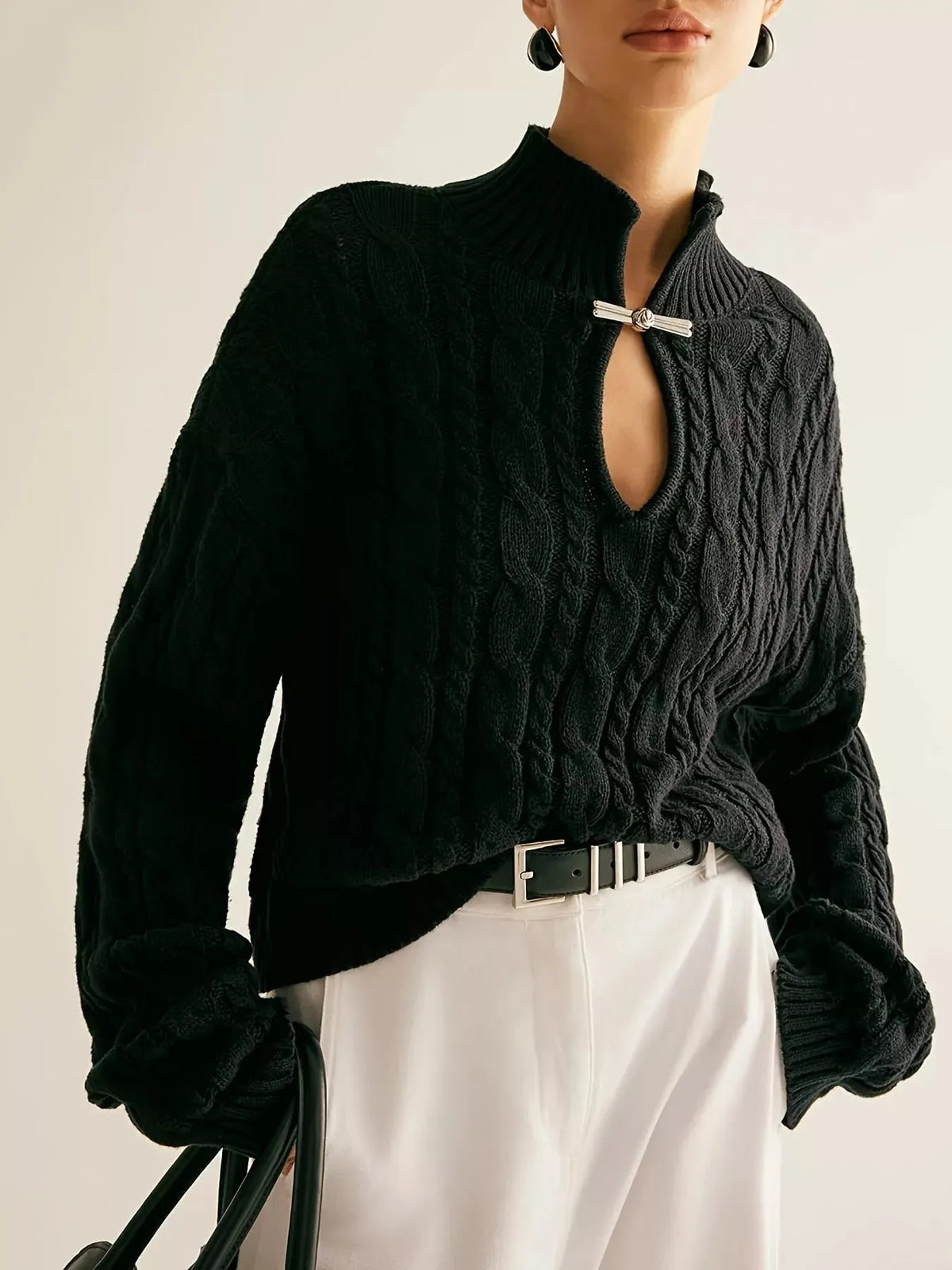 Keyhole Cable-Knit Sweater