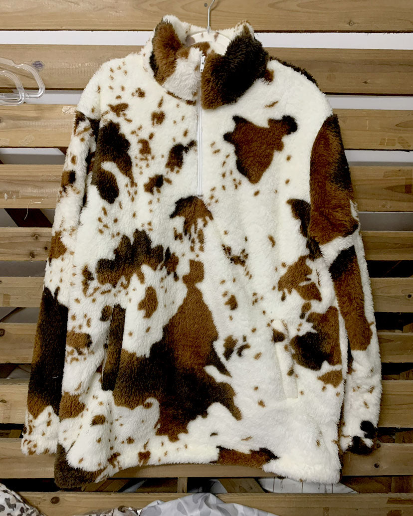 Kuhmuster Polar Fleece Reißverschluss Sweatshirt