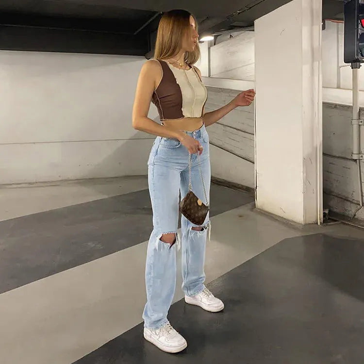 Damen Baggy-Jeans mit hoher Taille und weitem Bein