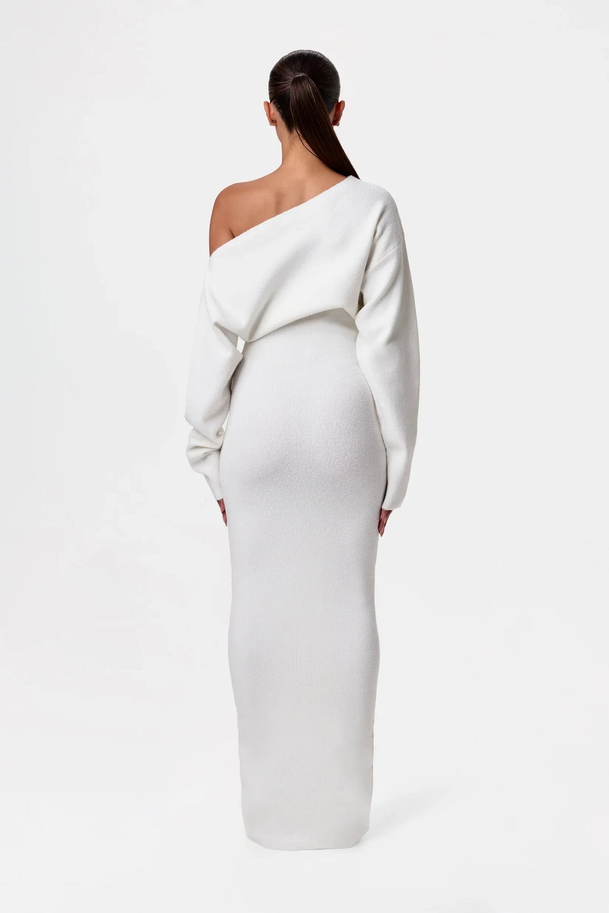 Lange Gebreide Off Shoulder Jurk Voor Dames | Luxe Comfortabele Slim Fit Jurk