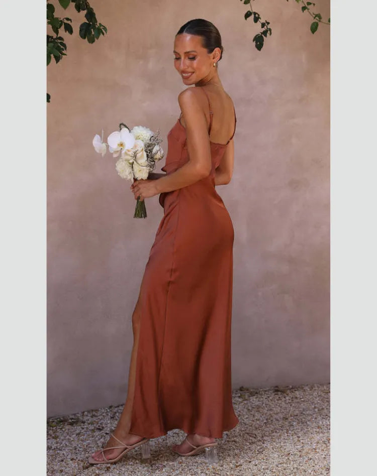 Elegant Women's Dress with Spaghetti Straps and Side Slit