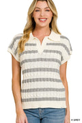 Zenana Textured Stripe Collared Sweater Vest