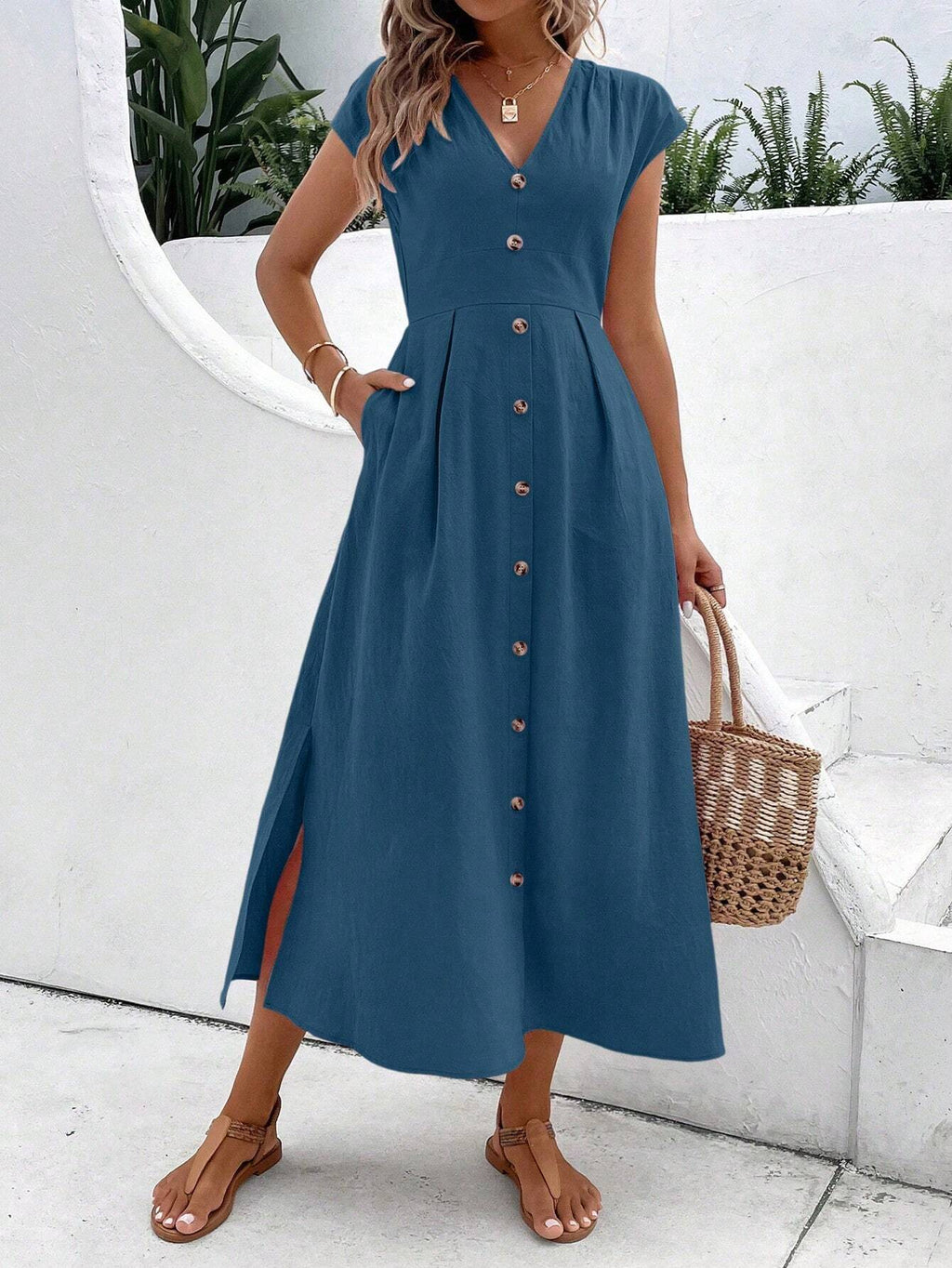Vestido Longo Taisa Azul Marinho