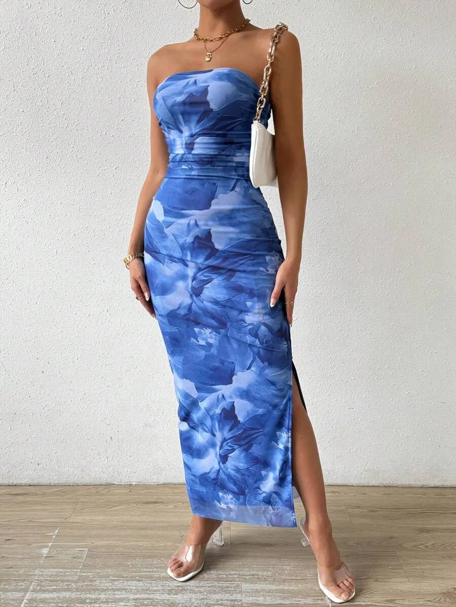 Vestido Midi Floral Azul