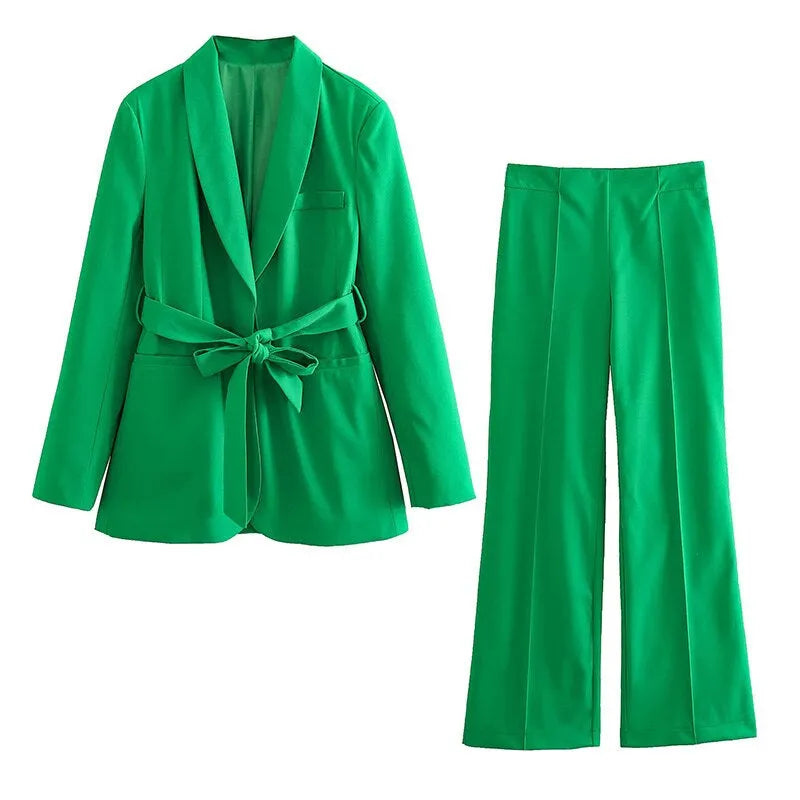 2-teiliger Damenanzug Eleganter Blazer mit Gürtel und passender Hose