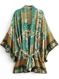 Bohemian Print Retro Loose Sleeves Tie Cardigan Kimono Sun Protection Shirt