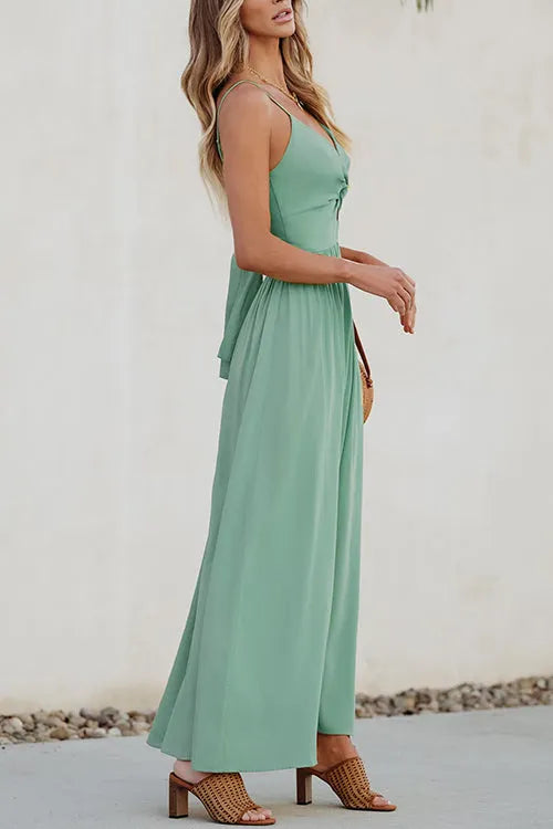 Twist V Neck Tie Back Cut Out Swing Maxi Cami Dress