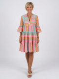 Maelle | Geometric Print V Neck Tiered Knee Length Dress