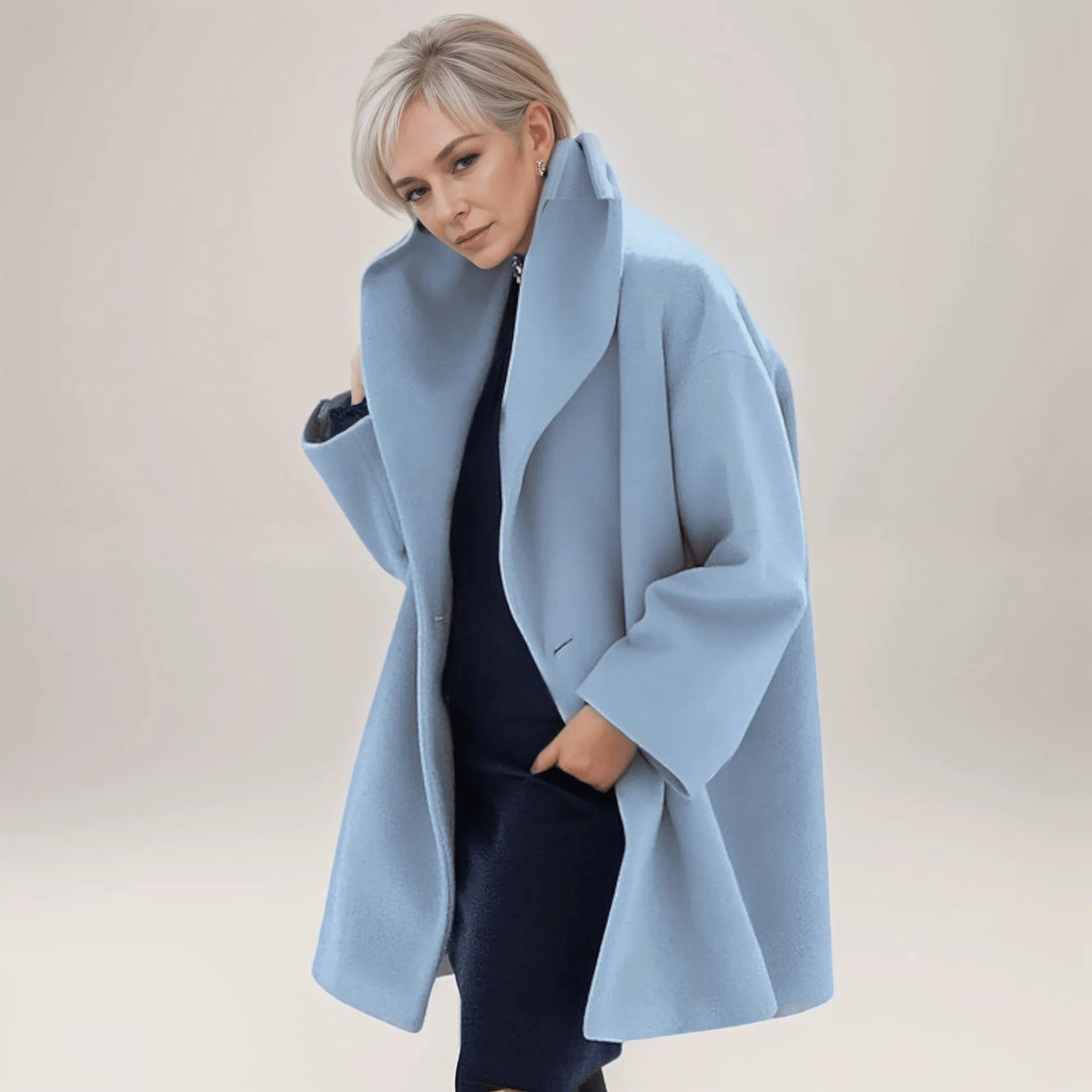 Oversized Dames Manteljas met Zachte Kraag