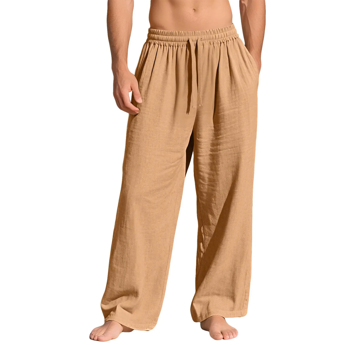 Herren nan leichte Leinen-Loungehose mit elastischem Bund und Seitentaschen