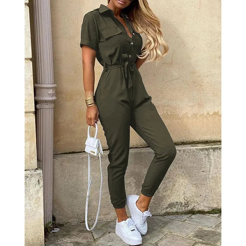 - Jumpsuit, mit Gürtel, Knöpfen