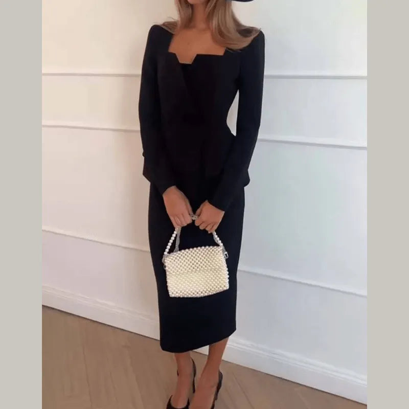 Formal Skirt Blazer Suit Set - Structured Elegance