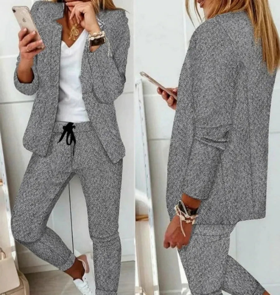 -Anzug-Set Moderner Zweiteiler mit weiter Hose taillierter Blazerjacke