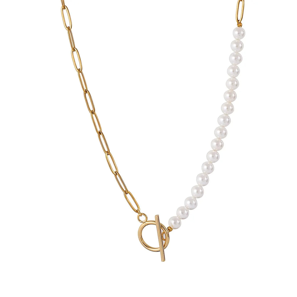 AMÉLIE | Luxe Dames Parelketting + Armband Set Met Vergulde Schakel – Elegant, Tijdloos & Geraffineerd Voor Elke Gelegenheid