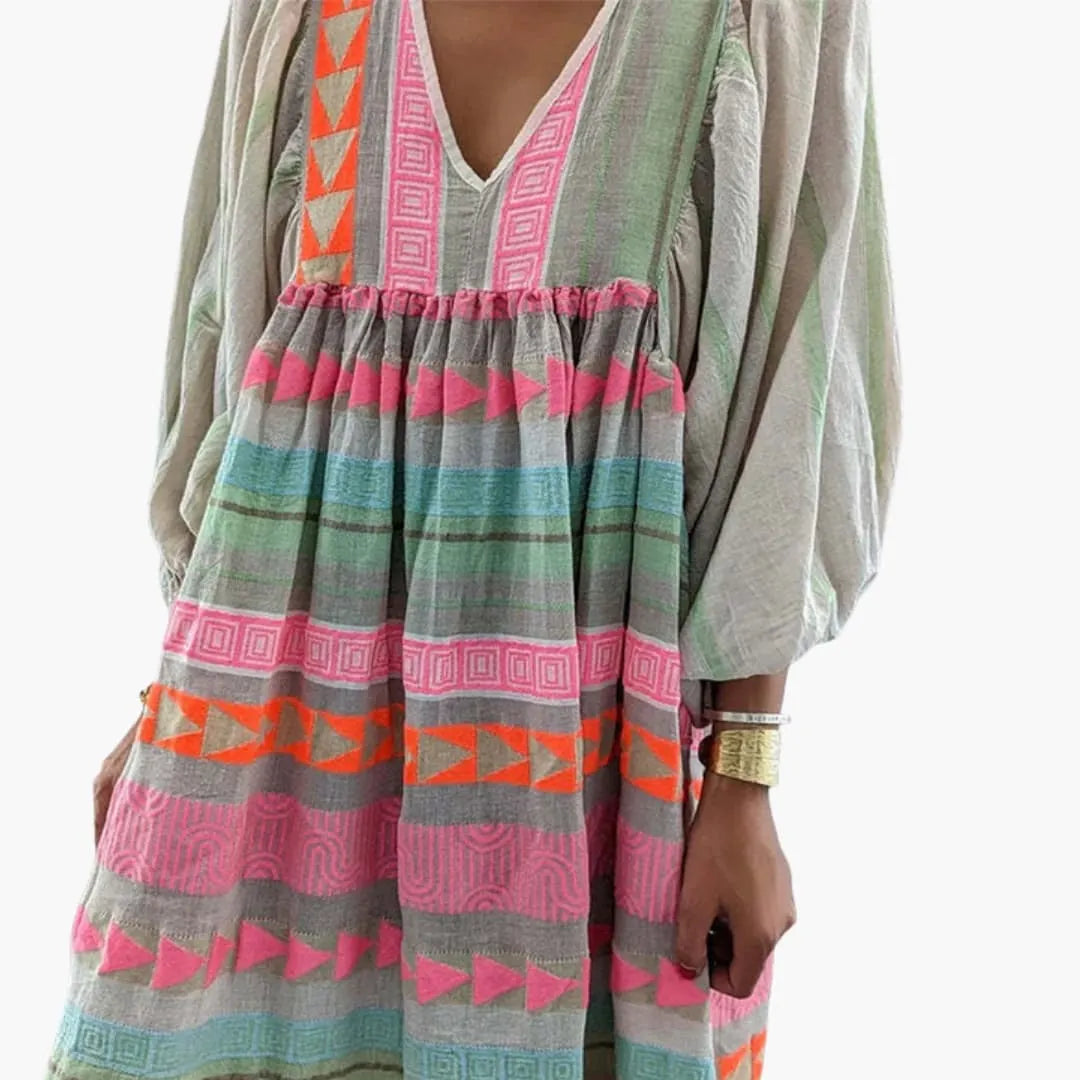 Womenâ€™s Sundress with V-Neck and Puff Sleeves
