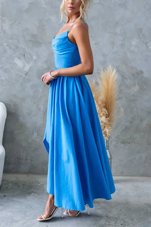 Spaghetti Strap Waisted Asymmetric Hem Swing Maxi Dress
