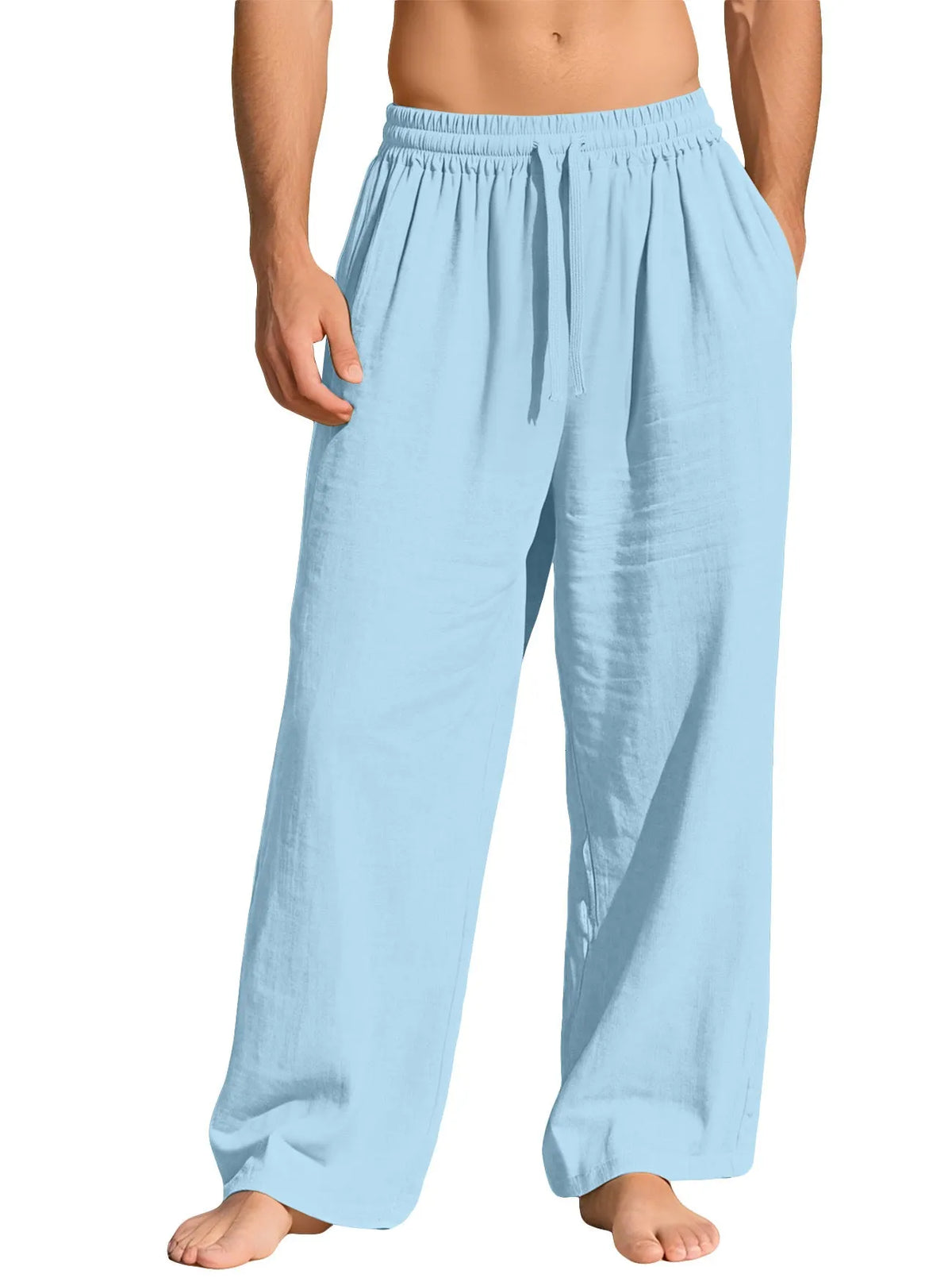 Herren nan leichte Leinen-Loungehose mit elastischem Bund und Seitentaschen