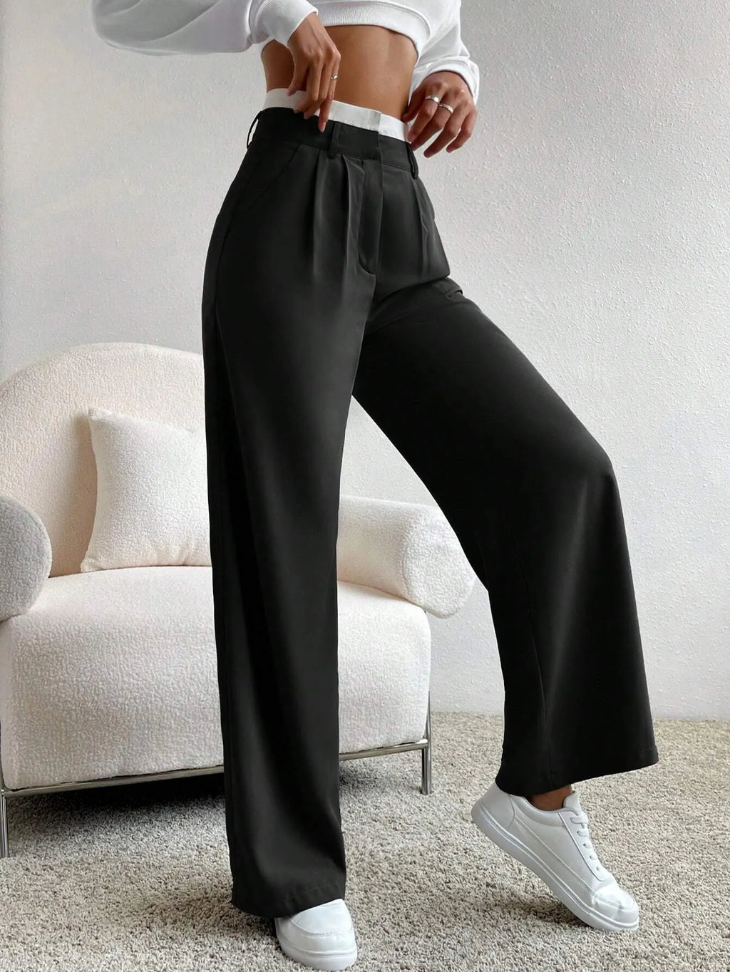 CalÃ§a Feminina Pantalona Paris Preto com Branco