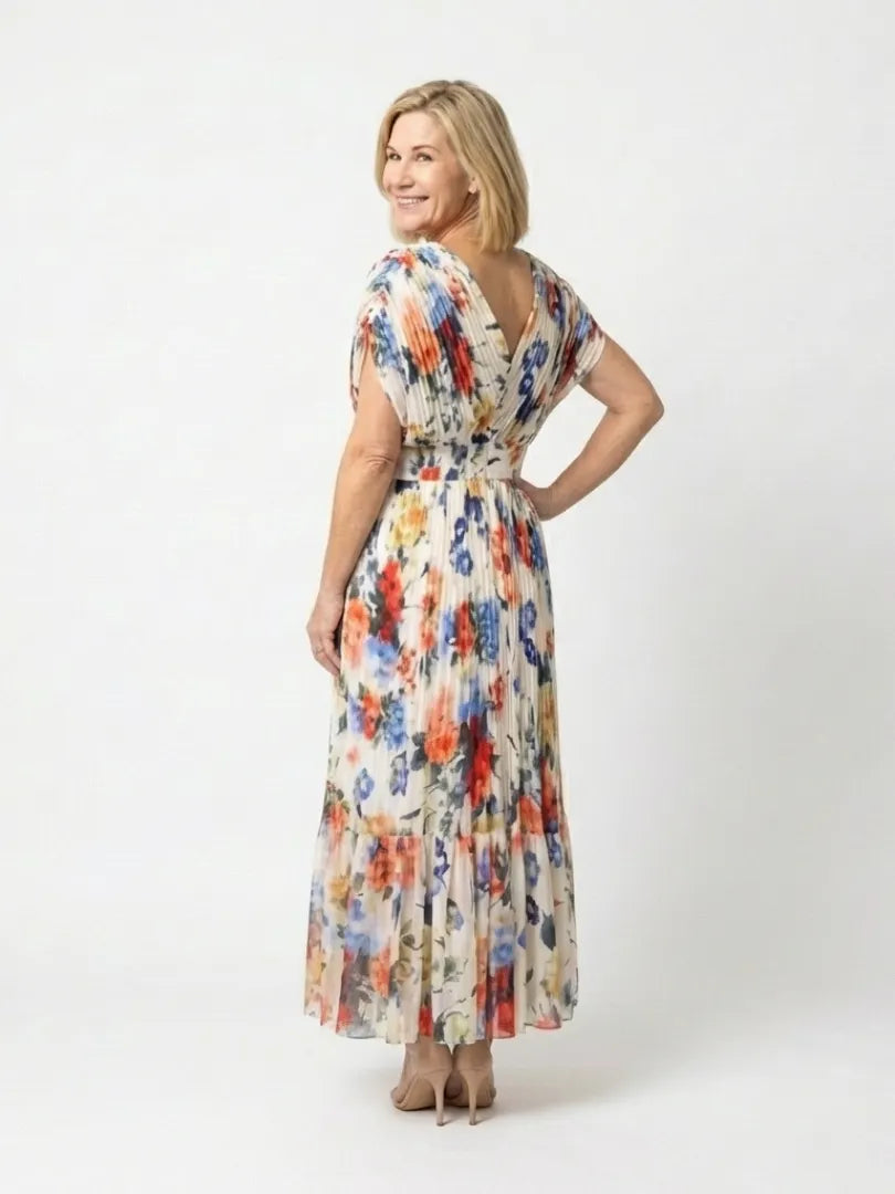 Savannah | Short Sleeve Pleated Floral Midi Dress