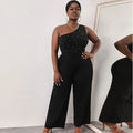 One Shoulder Sleeveless Beaded Jumpsuit