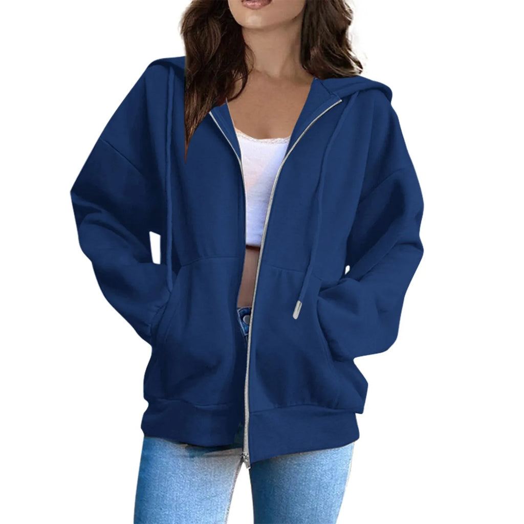 Zip-up Oversized Solid Pocket Hooded Langarm Lose Baseball Jacke