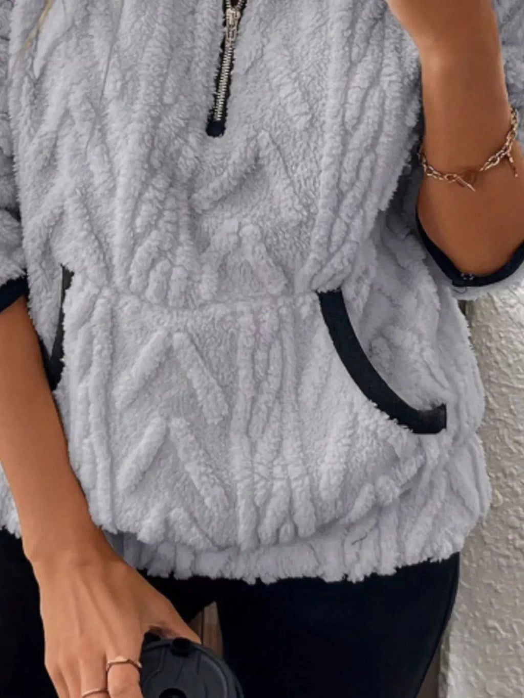 Full Size Sherpa Half Zip Sweatshirt Plus Size