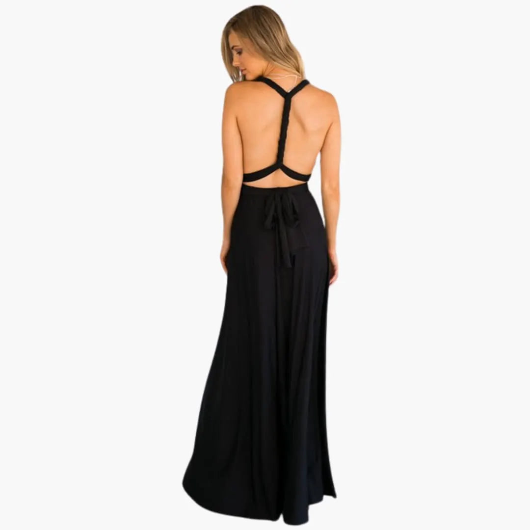 Womenâ€™s Convertible Maxi Dress with Backless Design and Adjustable Waist