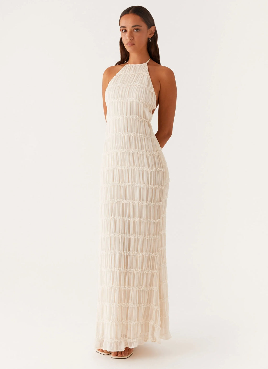 Texturiertes Halter Maxi-Kleid