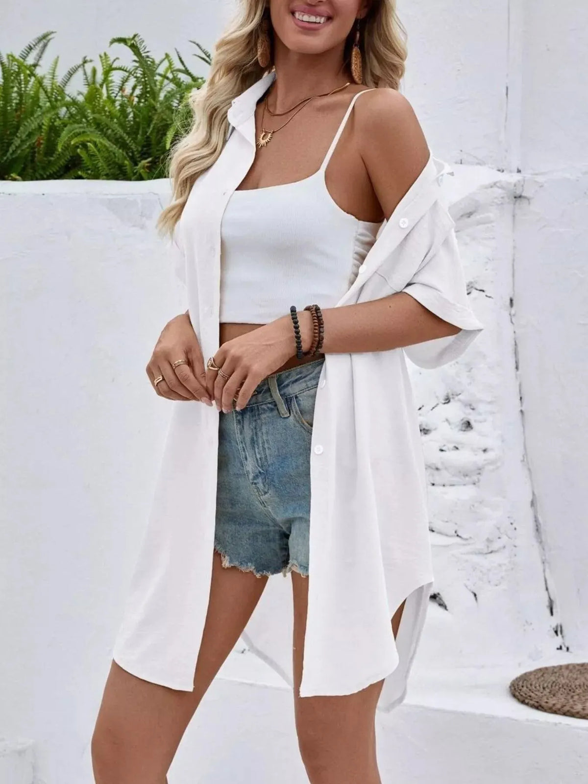 Relaxed Fit Button-Down Longline Shirt