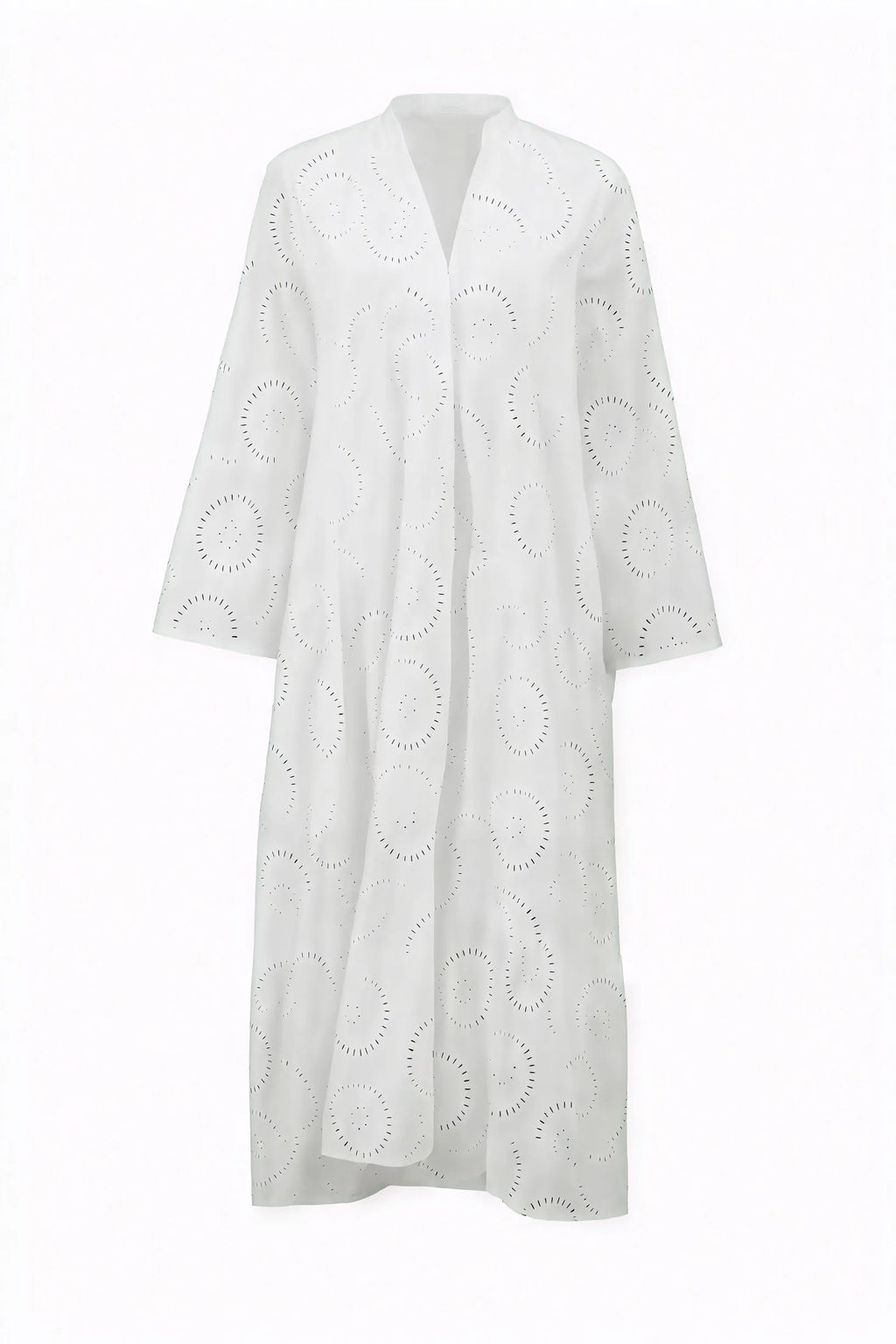 Lochstickerei Kleid – V-Ausschnitt & 3/4-Ärmel