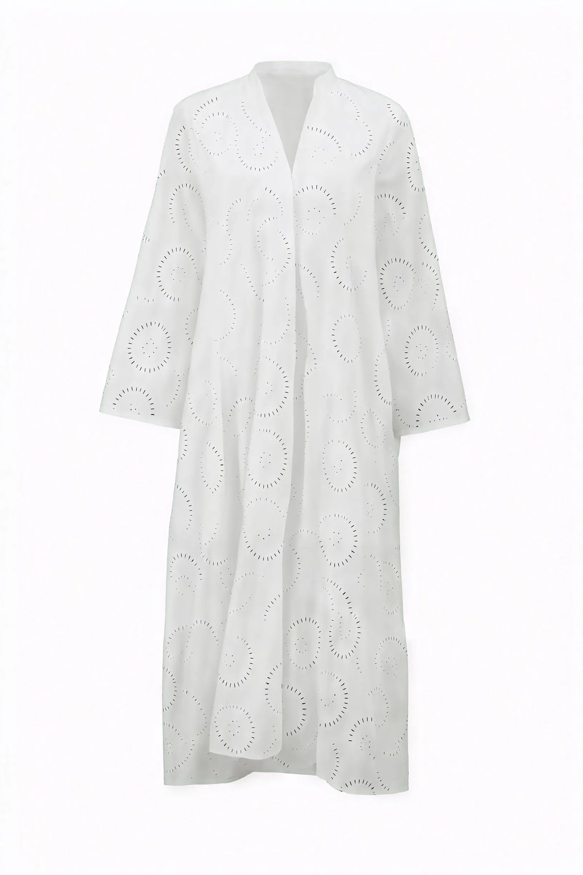 Lochstickerei Kleid – V-Ausschnitt & 3/4-Ärmel