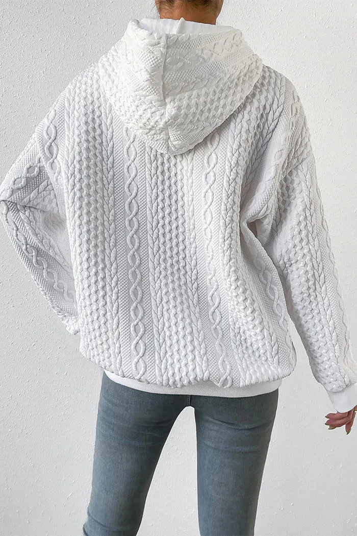 Jacquard Kapuze Schnürung langärmliges lockeres Sweatshirt