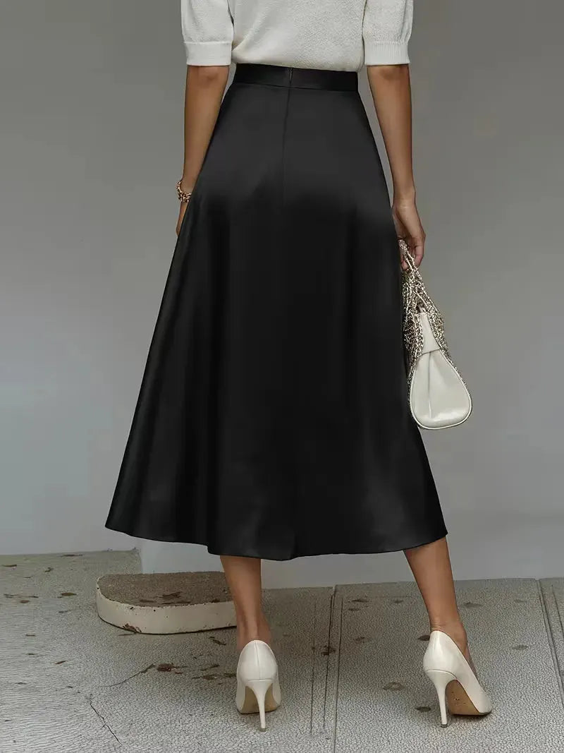 Satin Skirt for Women with High Waist and Midi Length
