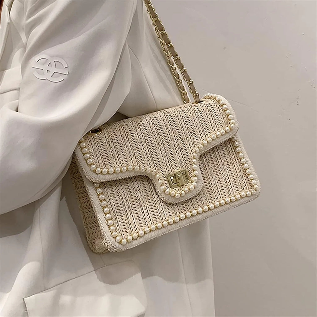Baili | Elegant Woven Shoulder Bag with Pearl Details