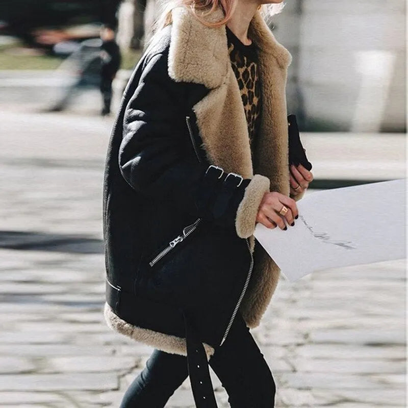 Damen Aviator-Jacke mit Kunstfellkragen und ReiÃŸverschlusstaschen