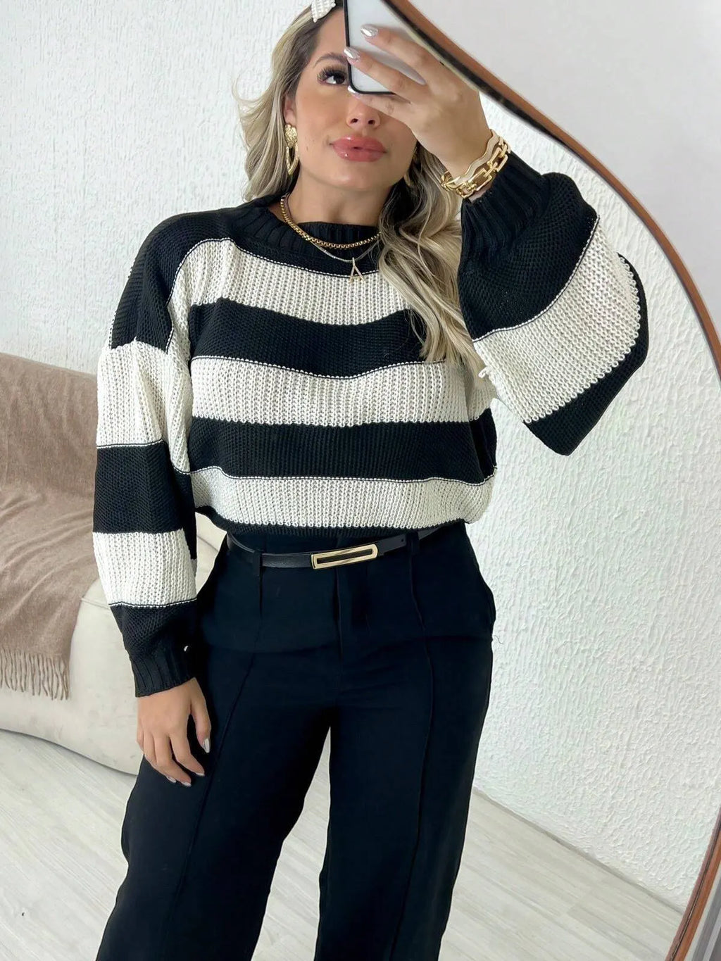 SuÃ©ter Feminino Tricot Listrado Liz