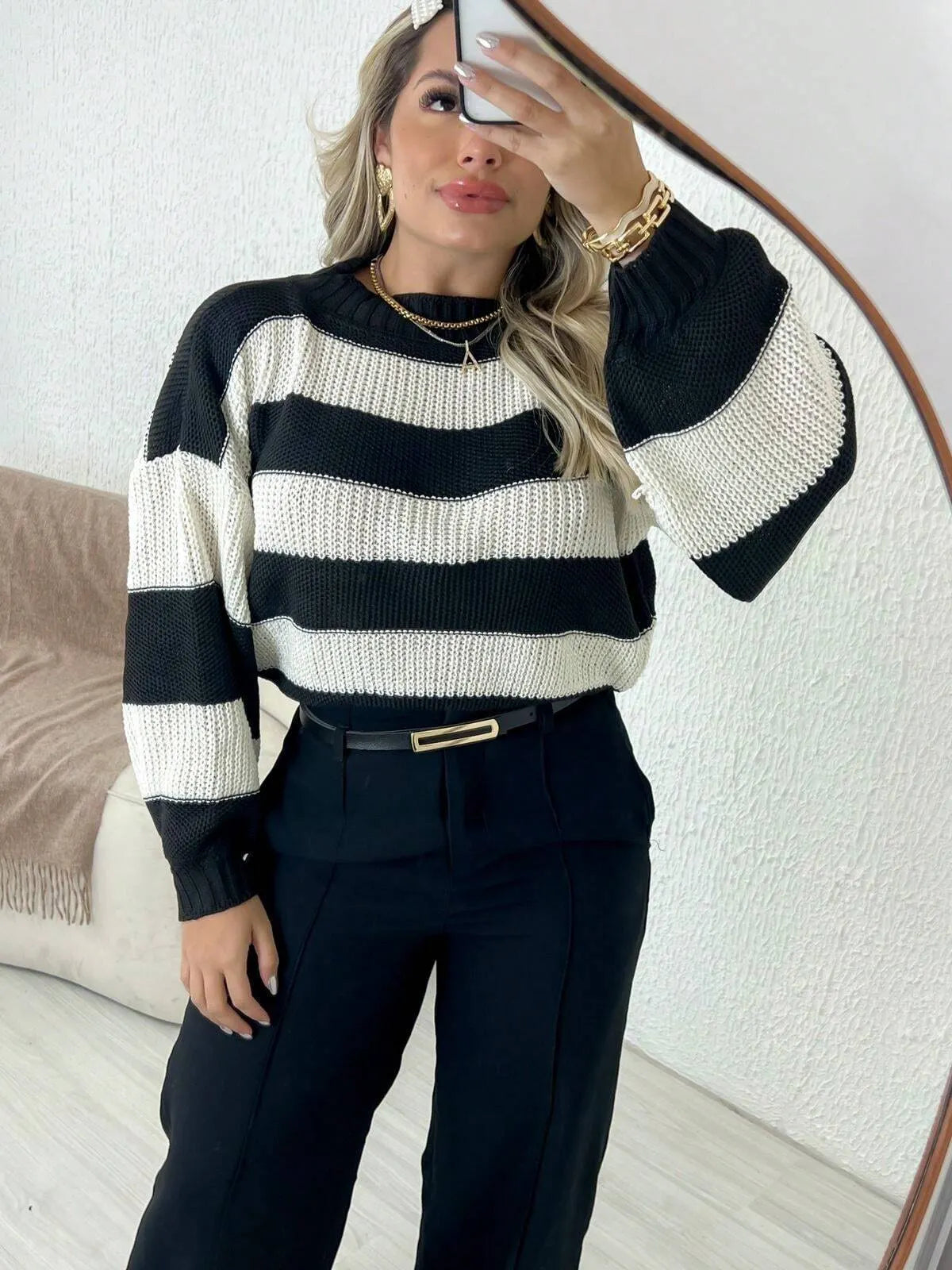 SuÃ©ter Feminino Tricot Listrado Liz