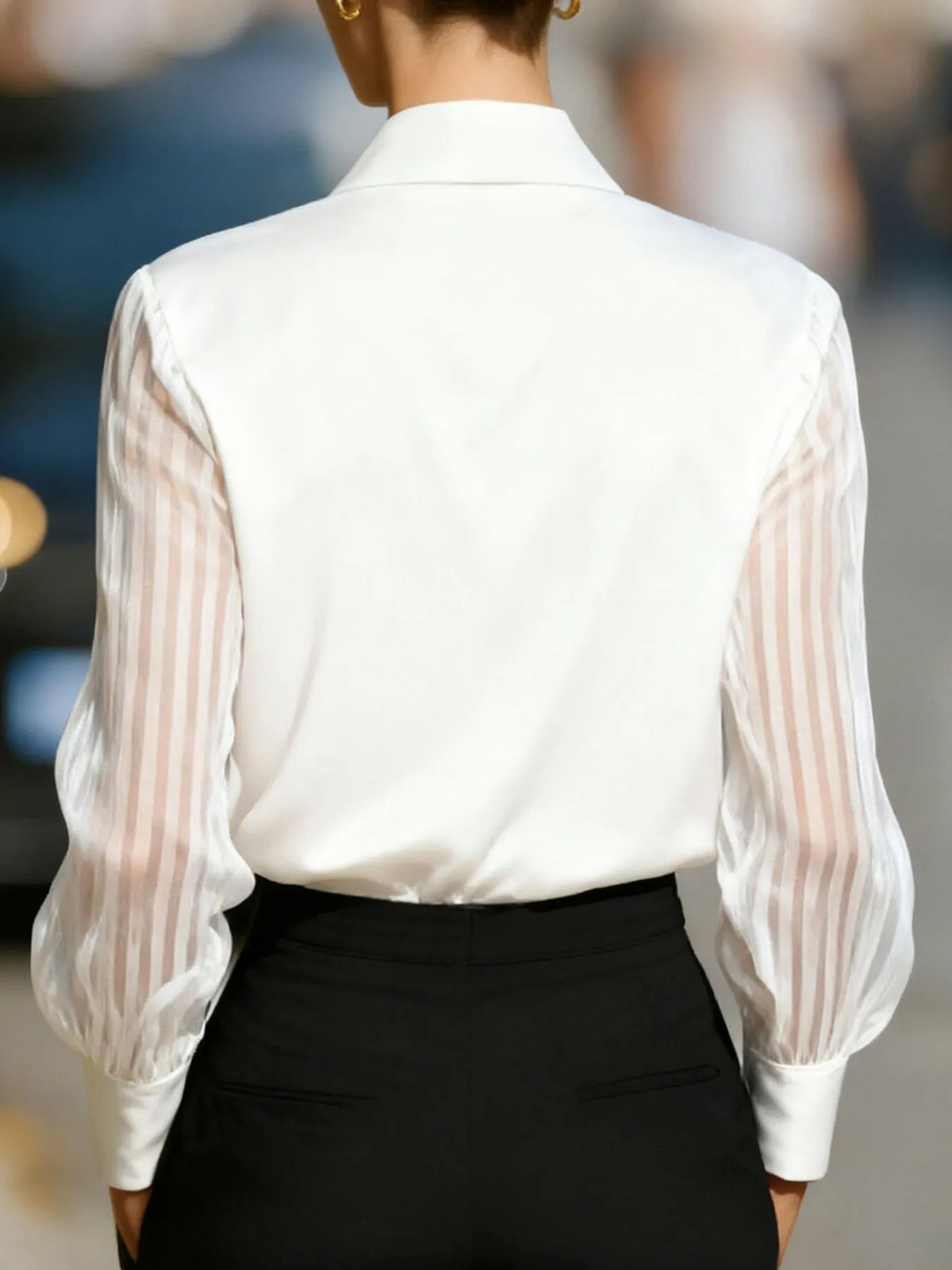 Collared Neck Sheer Sleeve Shirt