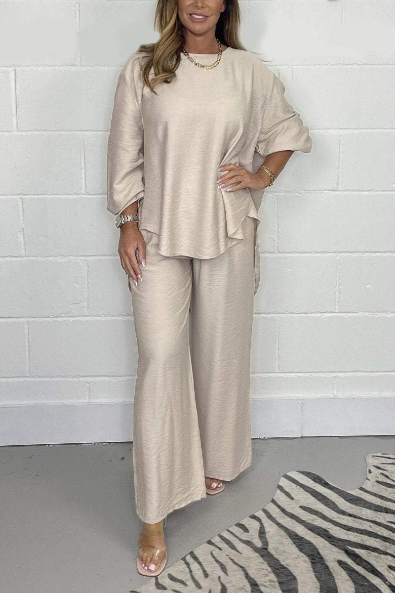 Satin crew neck casual suit (Buy 2 Sets Free Shipping)