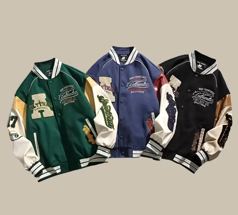 Trendy Übergroße Weinlese Baseballjacke Für Herren